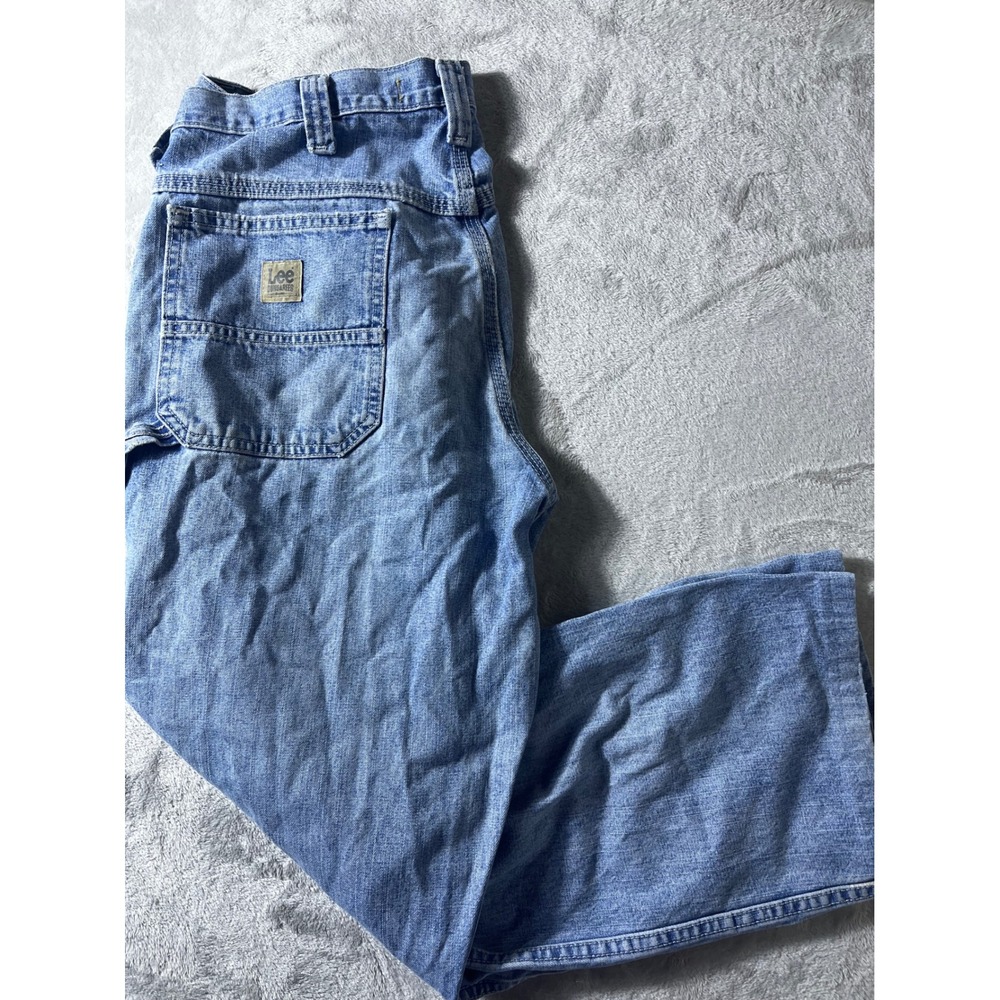 Lee Dungarees Mens Carpenter Jeans 34x30 Blue Denim Distressed Workwear 2887928